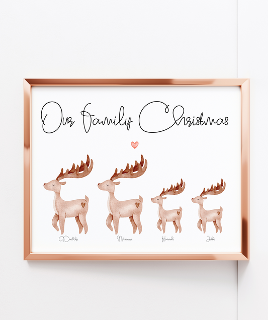 Personalised Christmas Family Reindeer Print