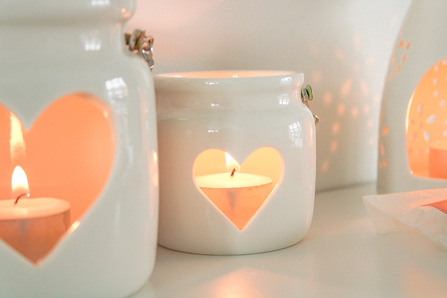 Cut Out Heart Tealight Holder White 7cm