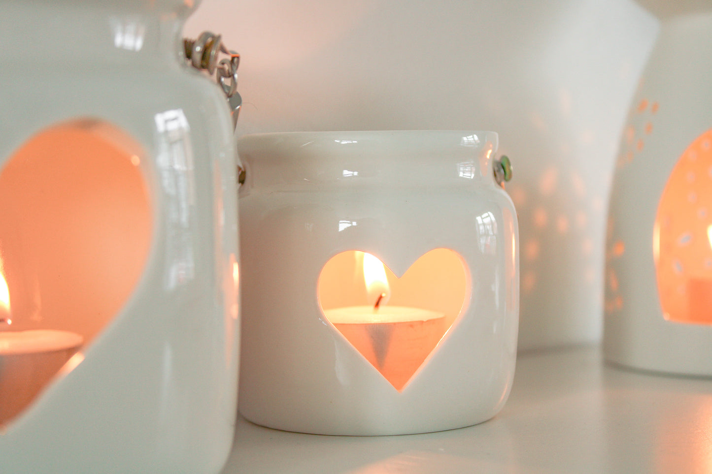 Cut Out Heart Tealight Holder White 7cm