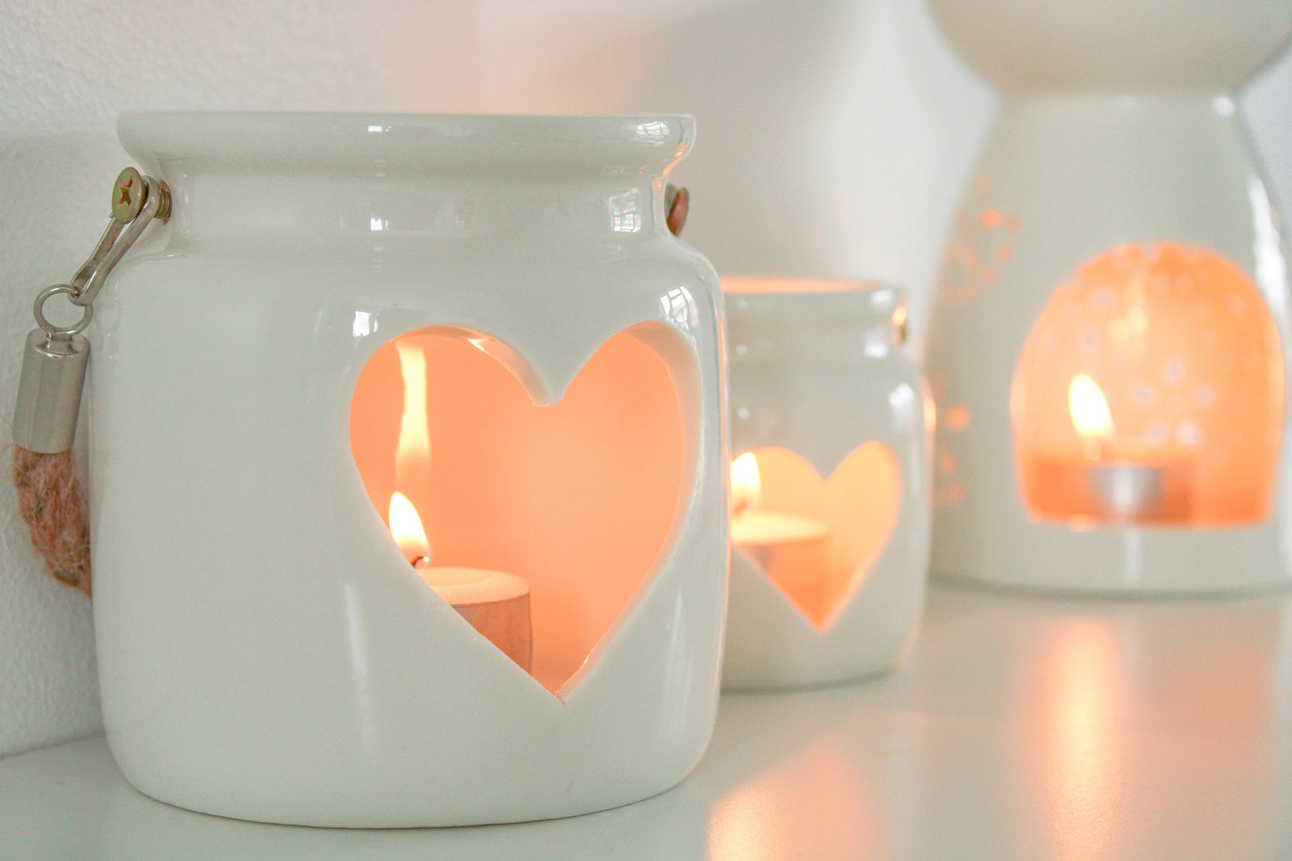 Cut Out Heart Tealight Holder White 10cm