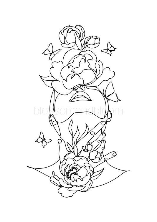 Floral Patterned Line Art Portrait