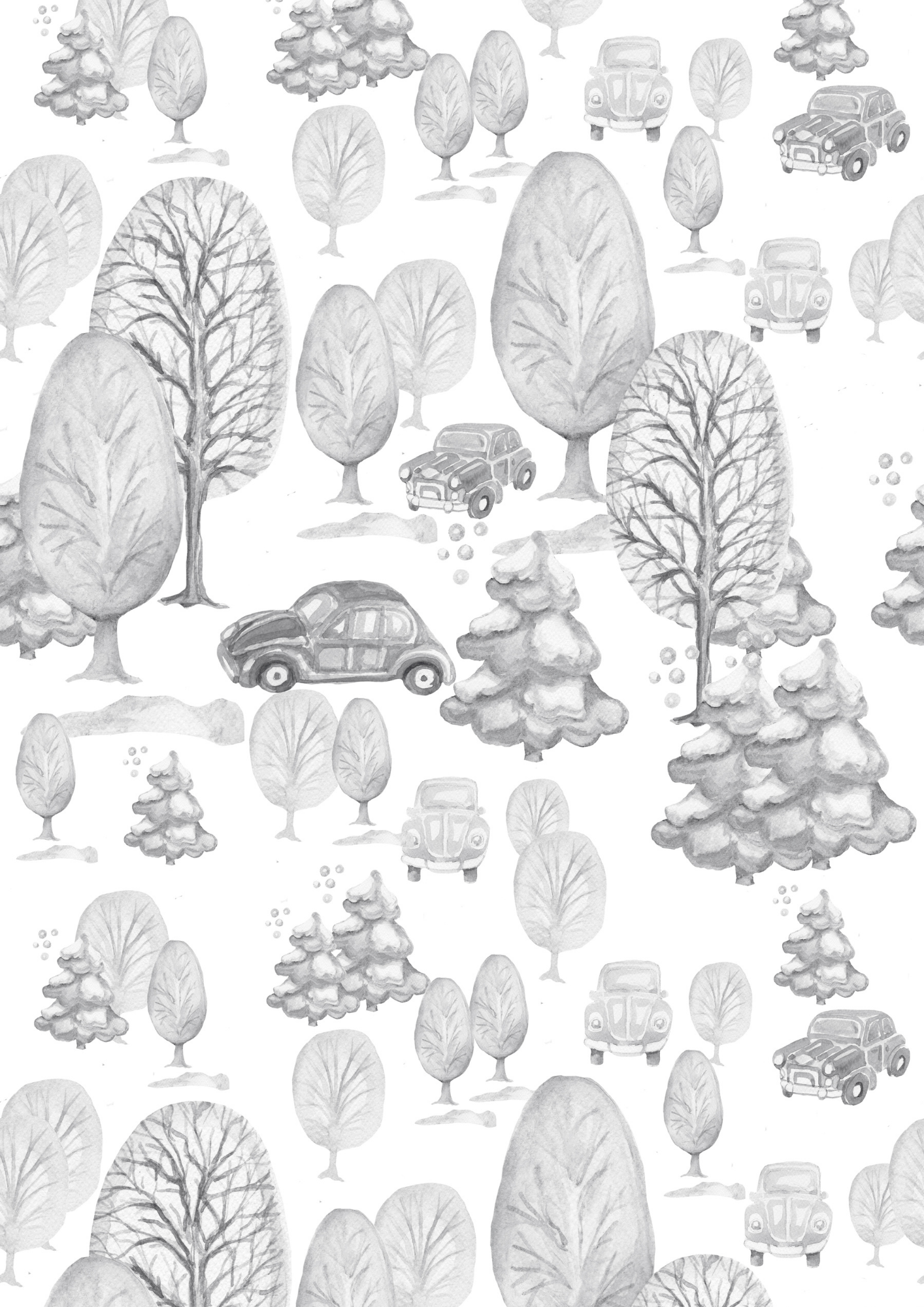 Arctic & Woodland Trees Line Art