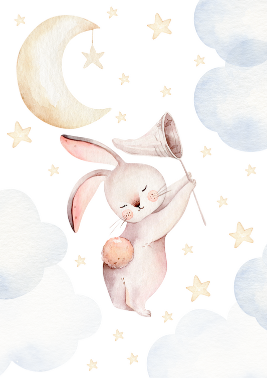 Bunny, Stars & Moon Print