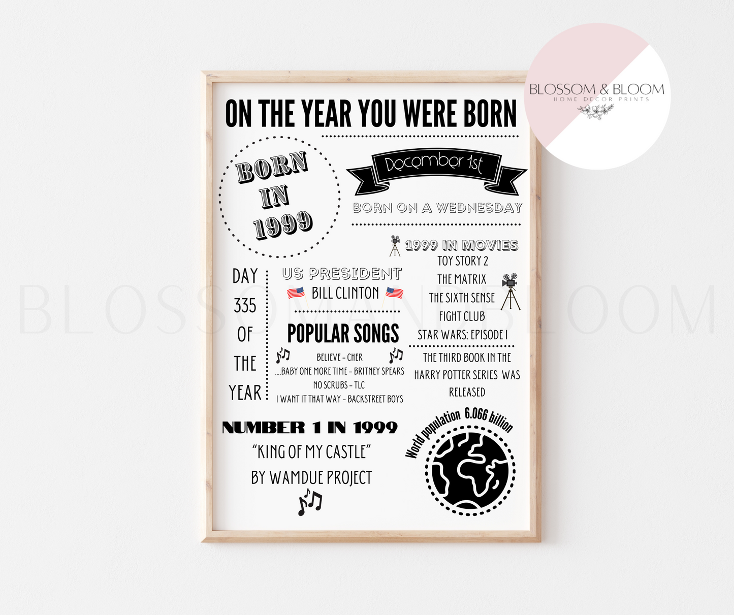 On The Year You Were Born Birthday Personalised Print