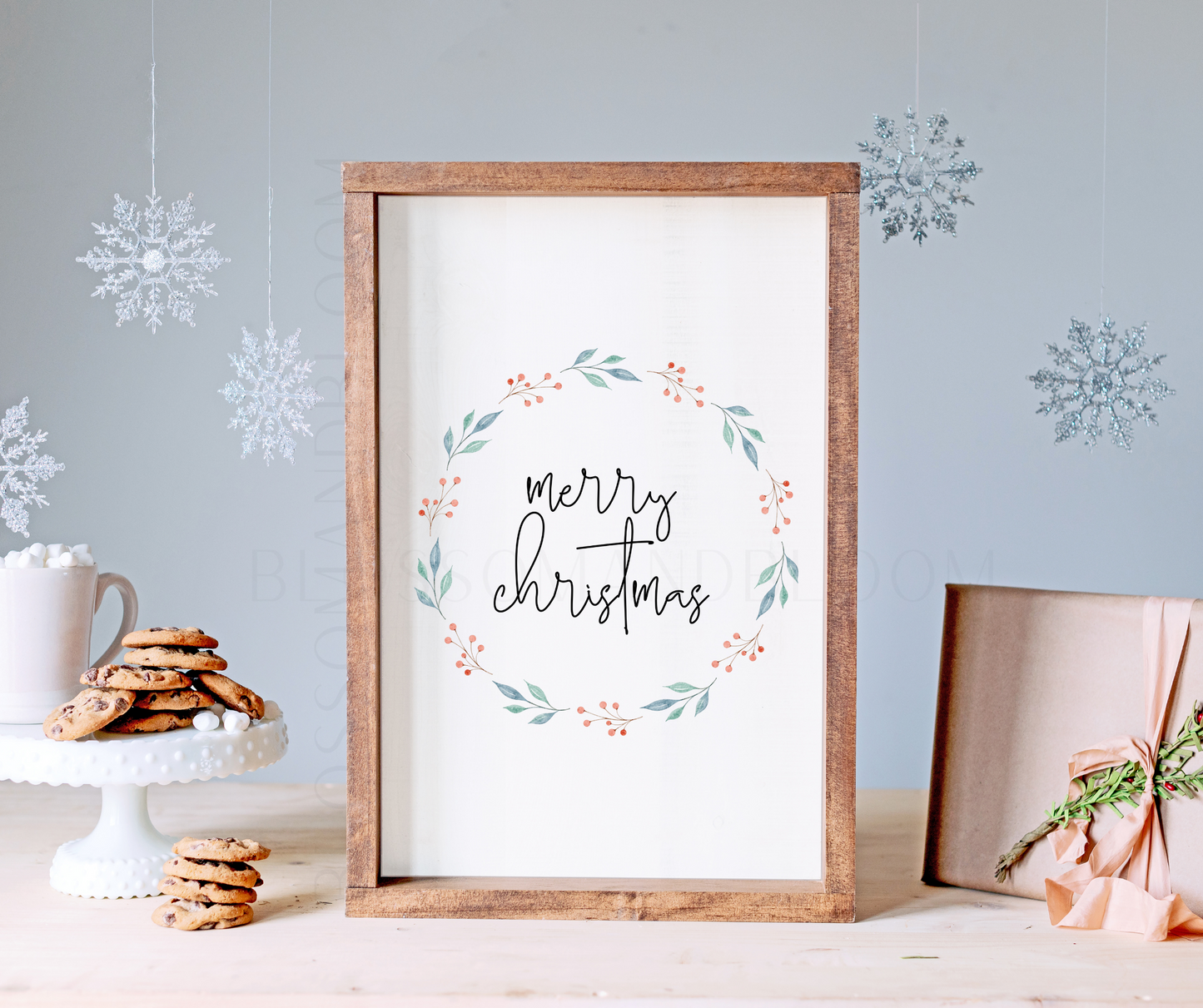 Merry Christmas Wreath Print