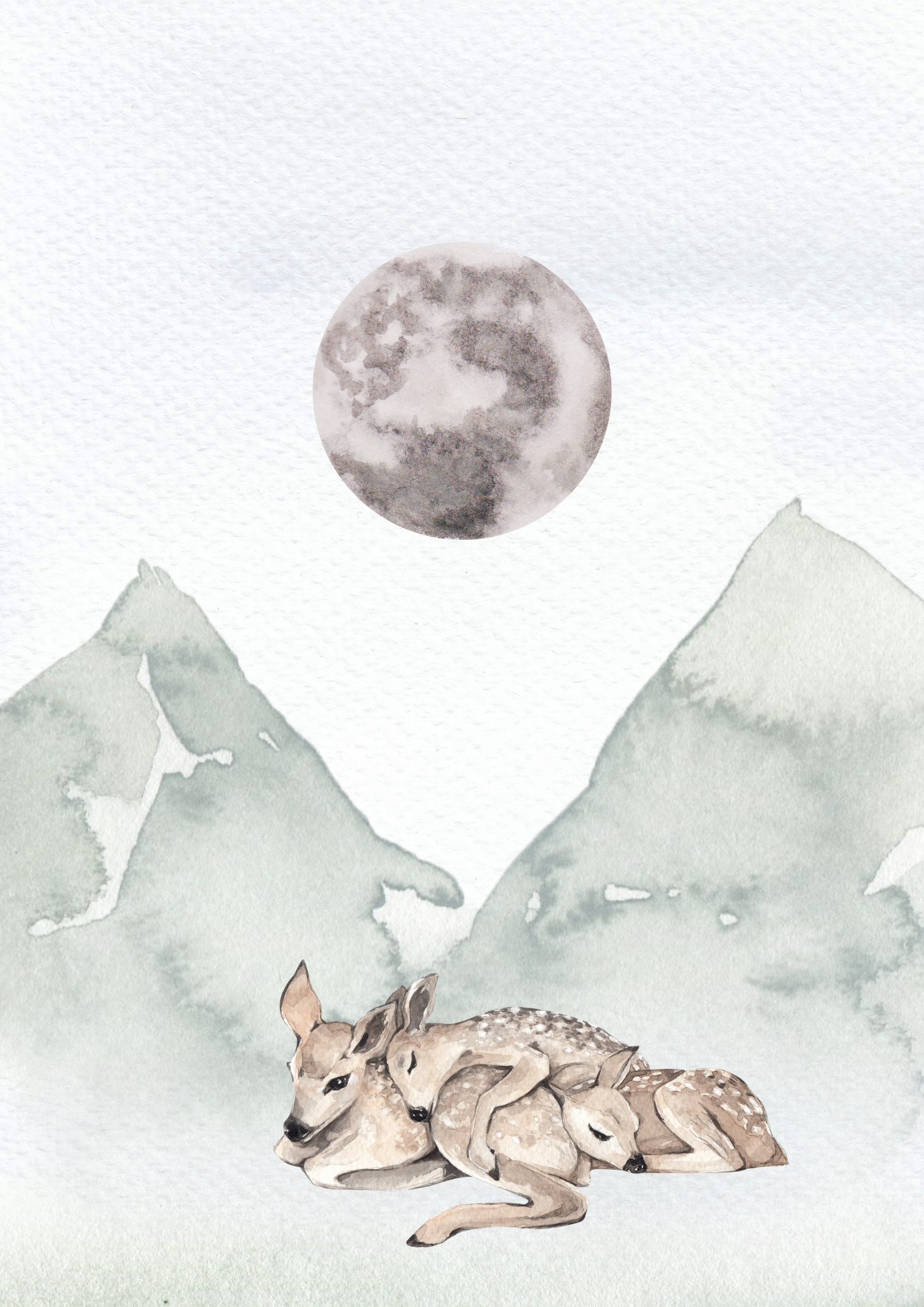 Watercolor Deer & Mountains