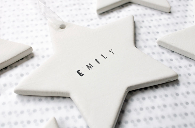 Custom Hand Stamped Ceramic Star Bauble