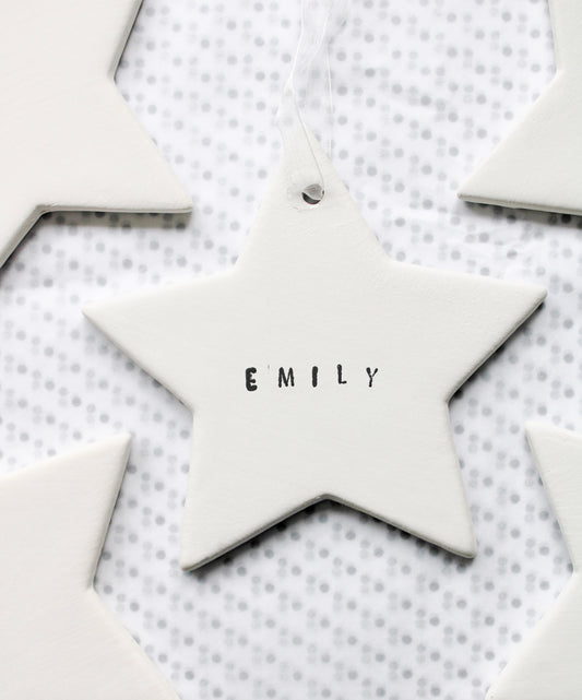 Custom Hand Stamped Ceramic Star Bauble