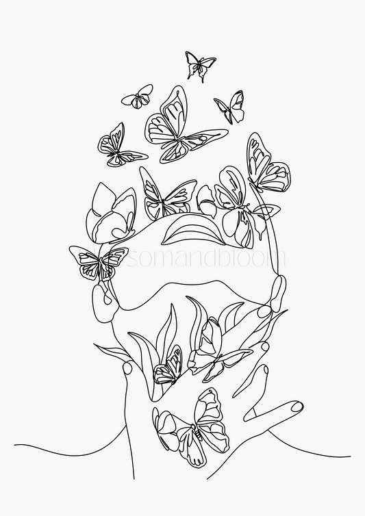 Line Art Butterfly Portrait