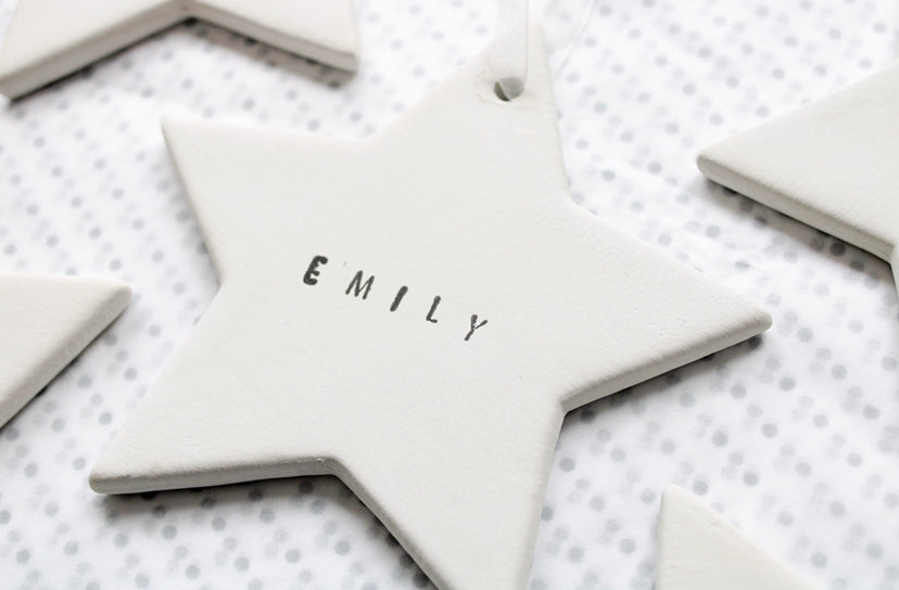 Custom Hand Stamped Ceramic Star Bauble