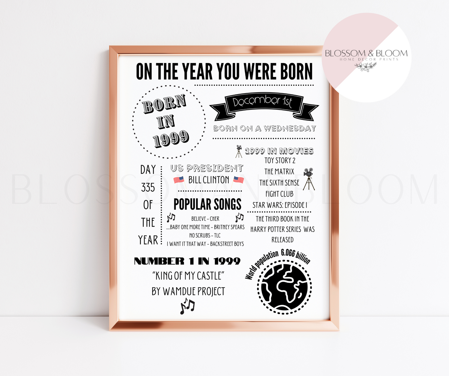 On The Year You Were Born Birthday Personalised Print