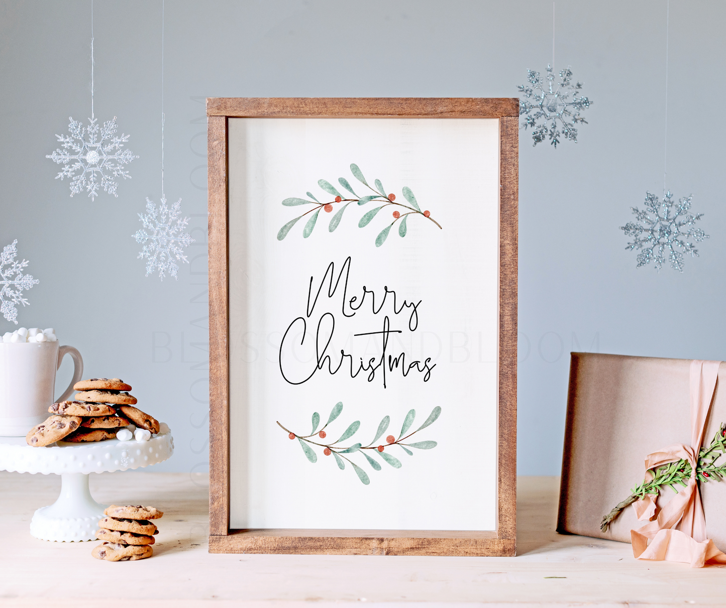 Merry Christmas Wreath Print