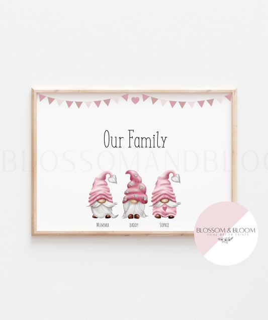 Personalised Family Pink Gonk Print