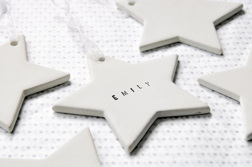 Custom Hand Stamped Ceramic Star Bauble